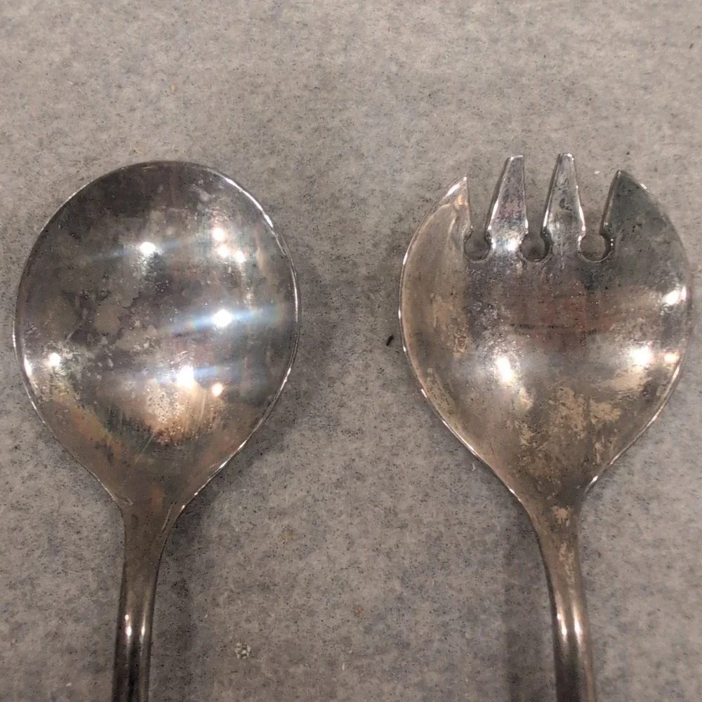 Vintage Silver Plated Salad Serving Set Spoon and Fork Two Piece Tarnish Finish